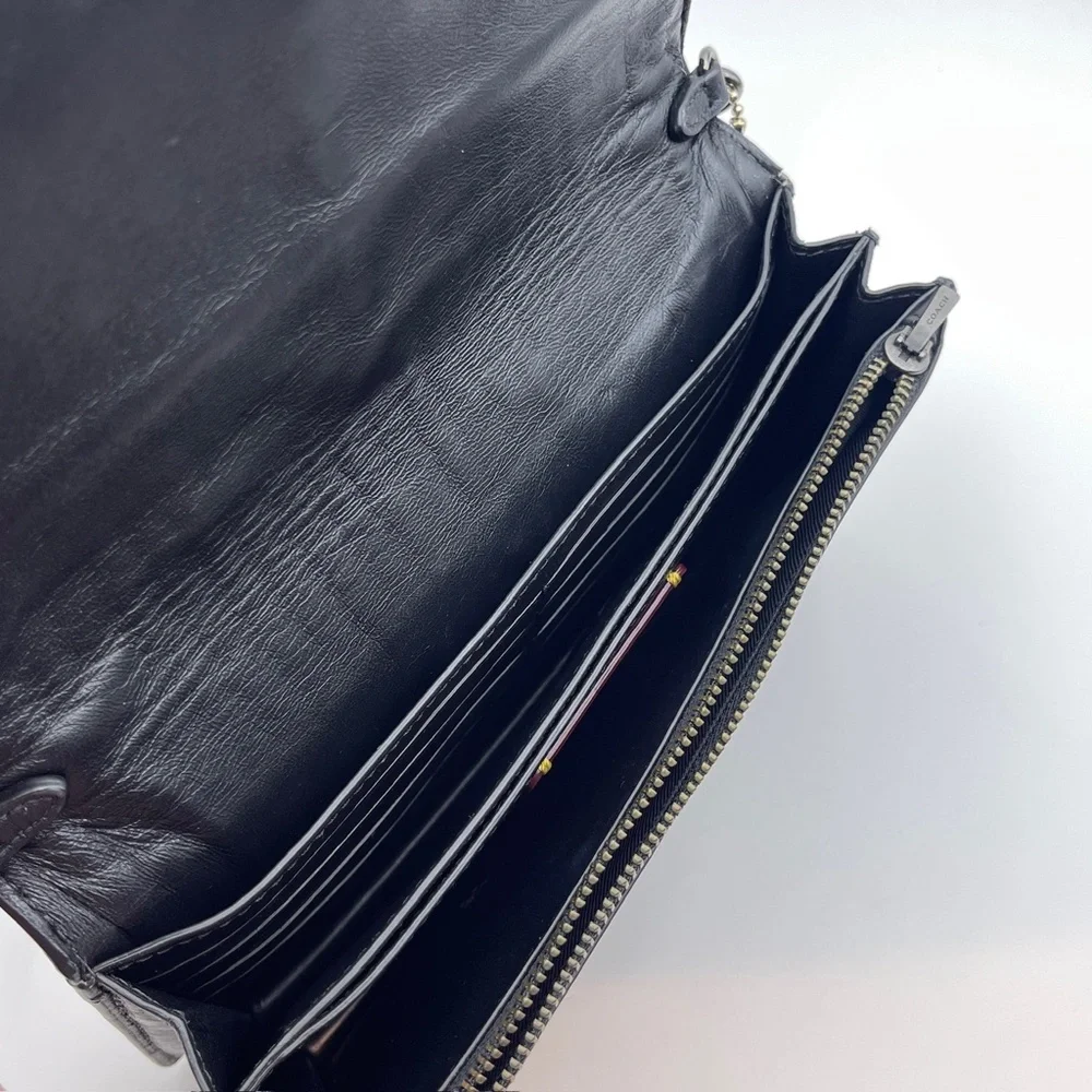 Coach foldover chain Clutch leather colorblock quilting rivets crossbody bag - Picture 11 of 15